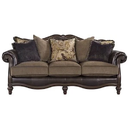 Traditional Fabric/Bonded Leather Match Sofa